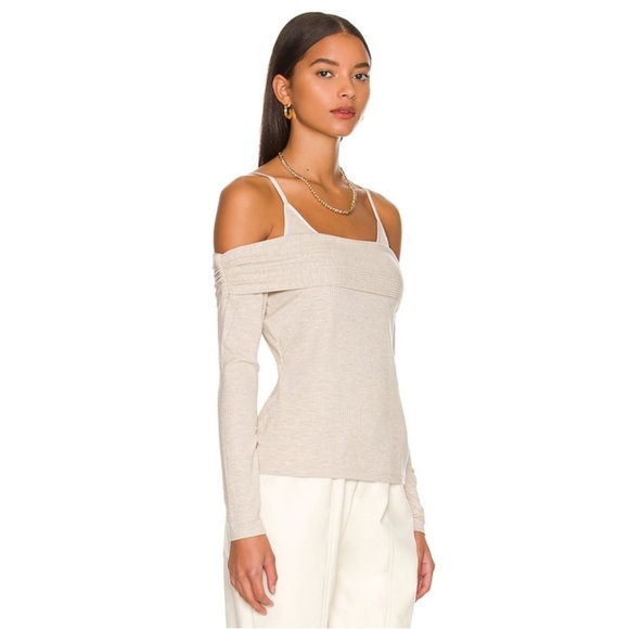 Jonathan Simkhai Standard Piper Shaping Rib Long Sleeve Off the Shoulder Top M - Picture 2 of 10